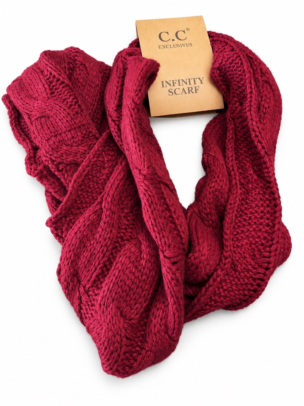 C.C Exclusives Burgundy Cable Knit Infinity Scarf NWT Cozy Chunky Winter Scarf